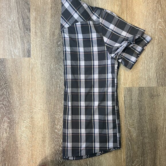 American Rag Mens Large Gray Blue Plaid Snap Button Short Sleeve Shirt - Picture 7 of 7